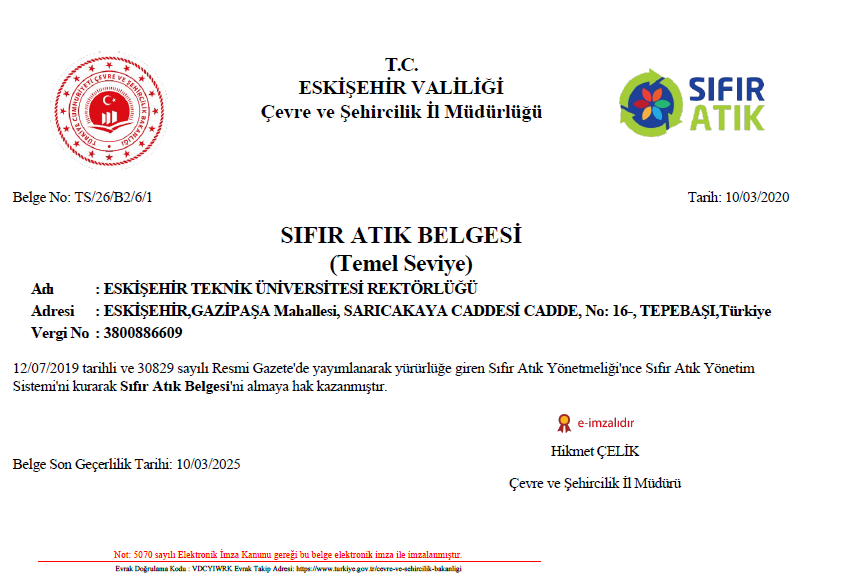 ESTÜ Sıfır Atık Belgesini Aldı !