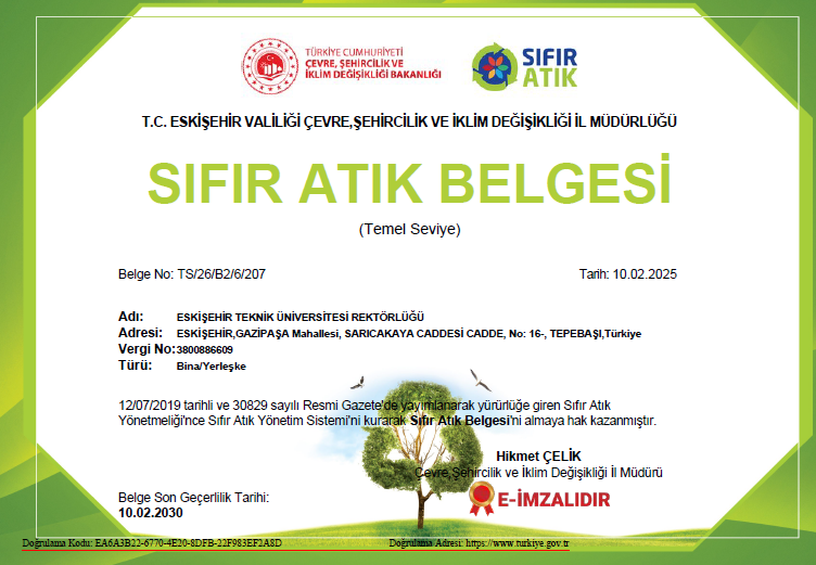 ESTÜ Sıfır Atık Belgesi Yenilendi